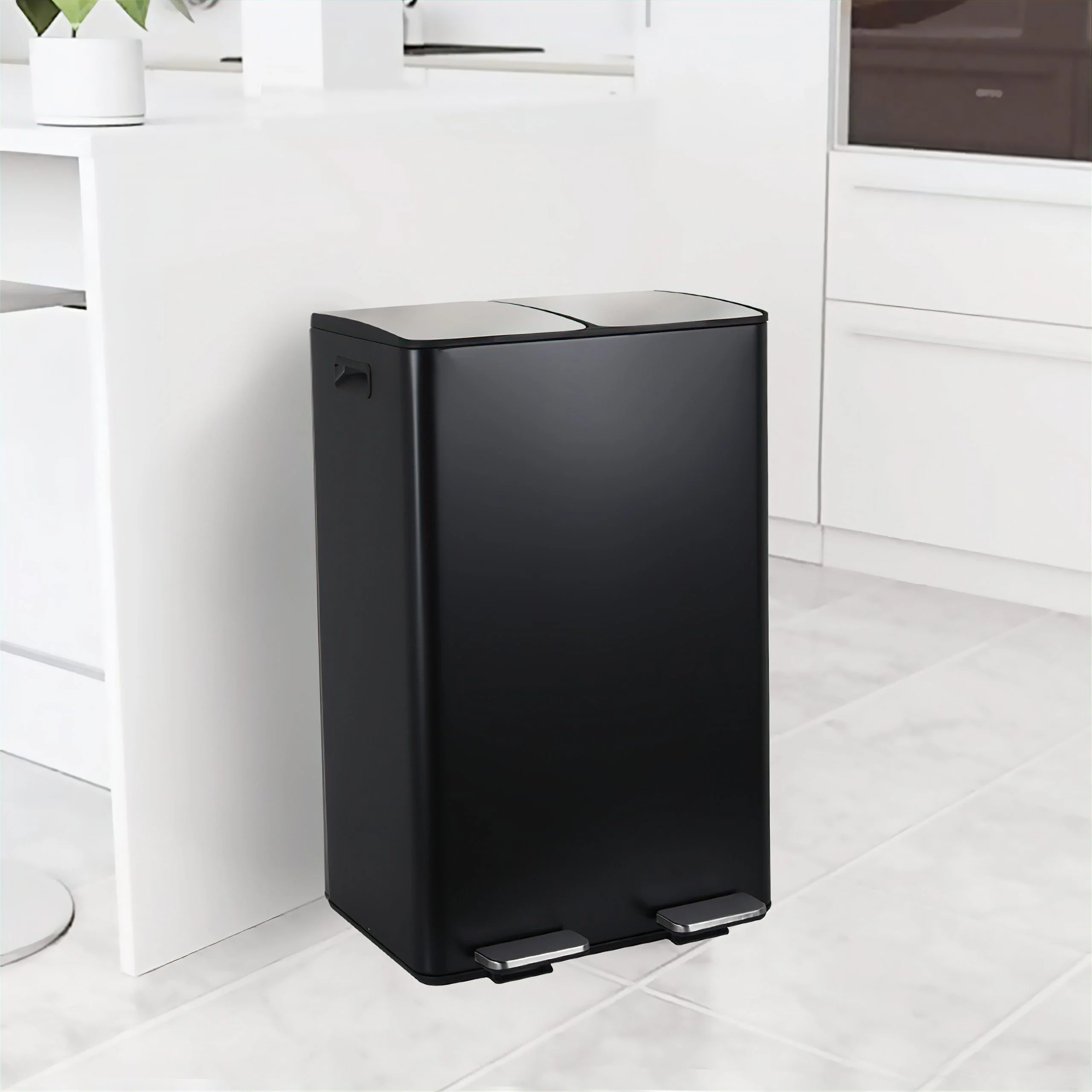 Black 2 Compartment Pedal Bin With Caddy – 2 x 30L plus 3L Caddy - Image 9