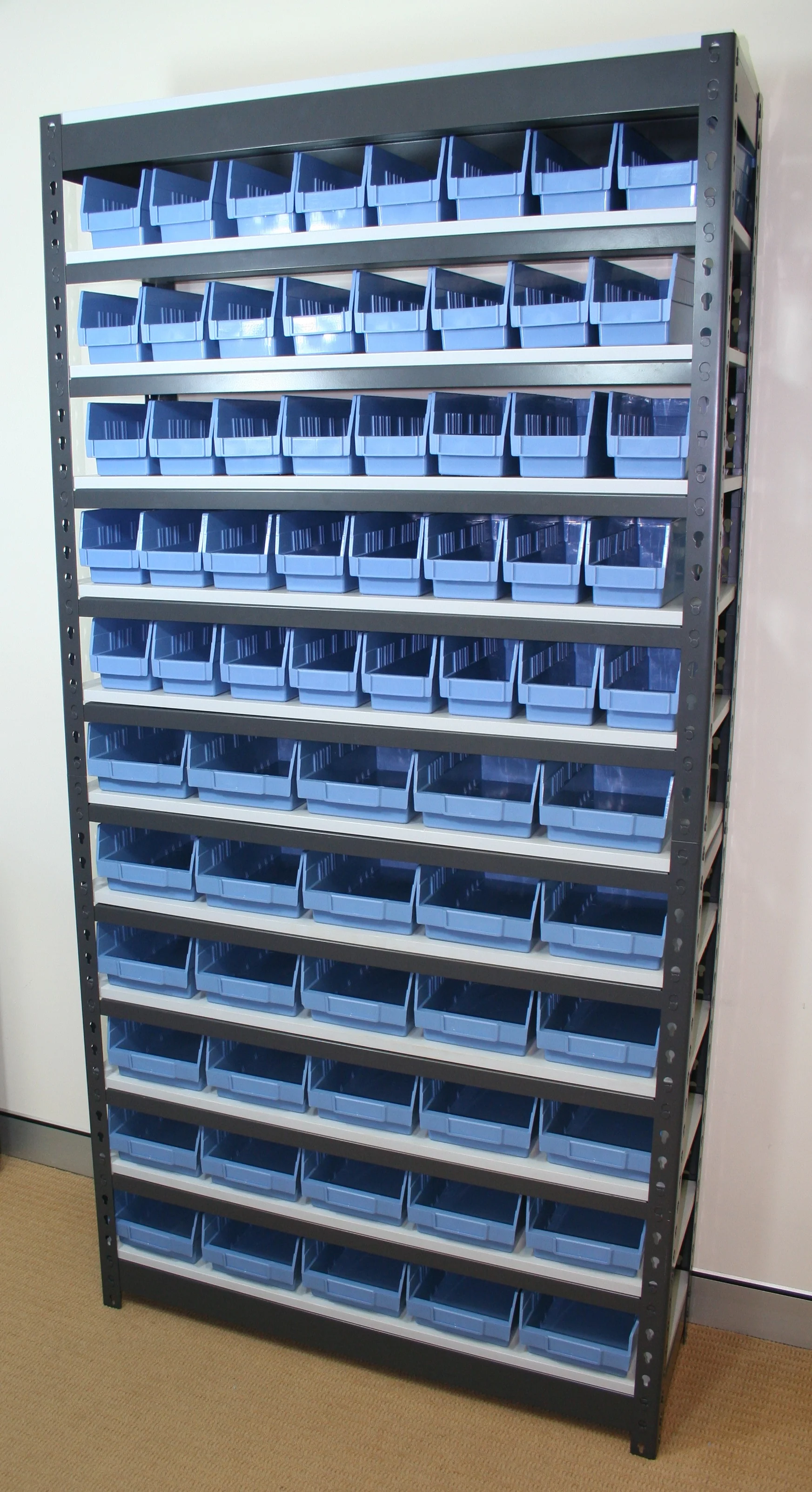 Summit Rivet Bin Shelving Units with Plastic Storage Bins - 70 Bins - Image 4