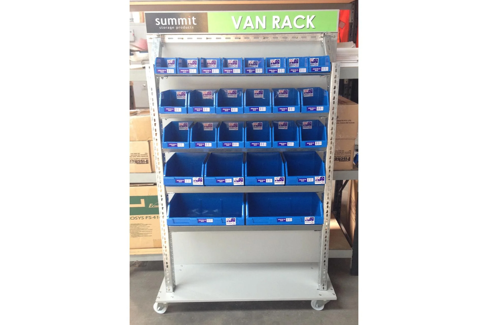 Summit Van Rack Shelving Storage Kit Frame with Fischer Plastic Bins - Image 3