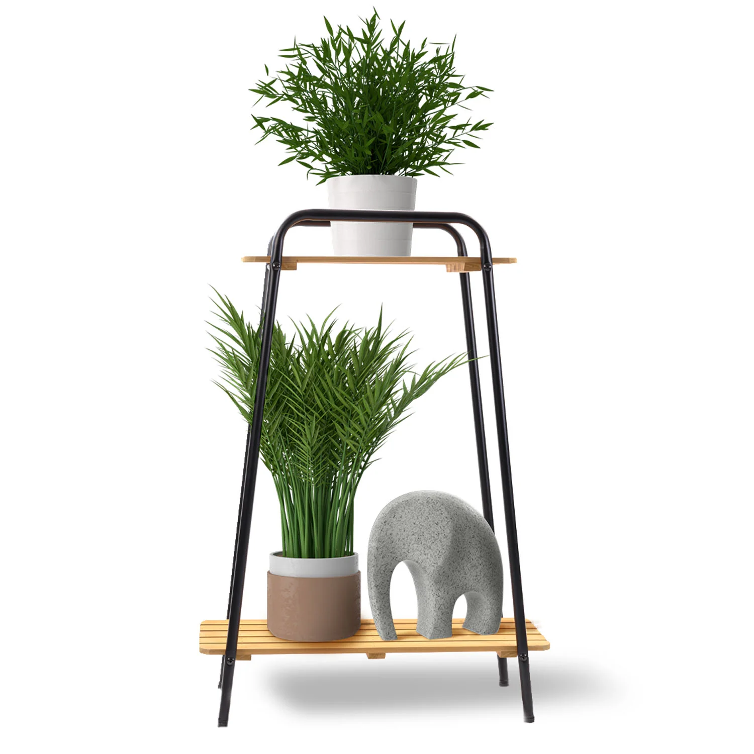 Takasho Moderno Tall Plant Stand 2 Shelf - Black/Natural Timber - Image 4