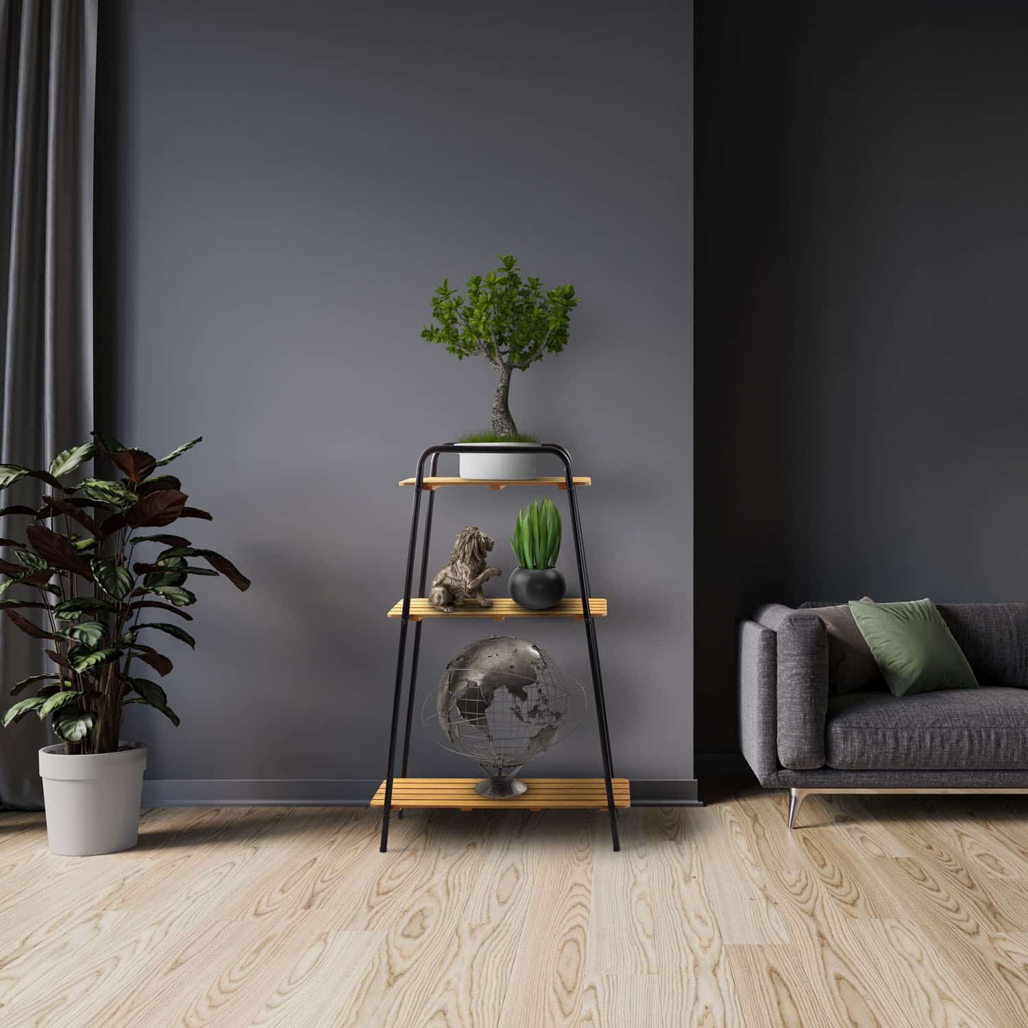Takasho Moderno Tall Plant Stand 3 Shelf - Black/Natural Timber - Image 3