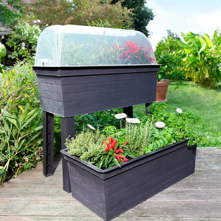 URBAN Plastic Raised Garden Planter & Cloche Cover 870H x 750W x 370D - Brown - Image 11