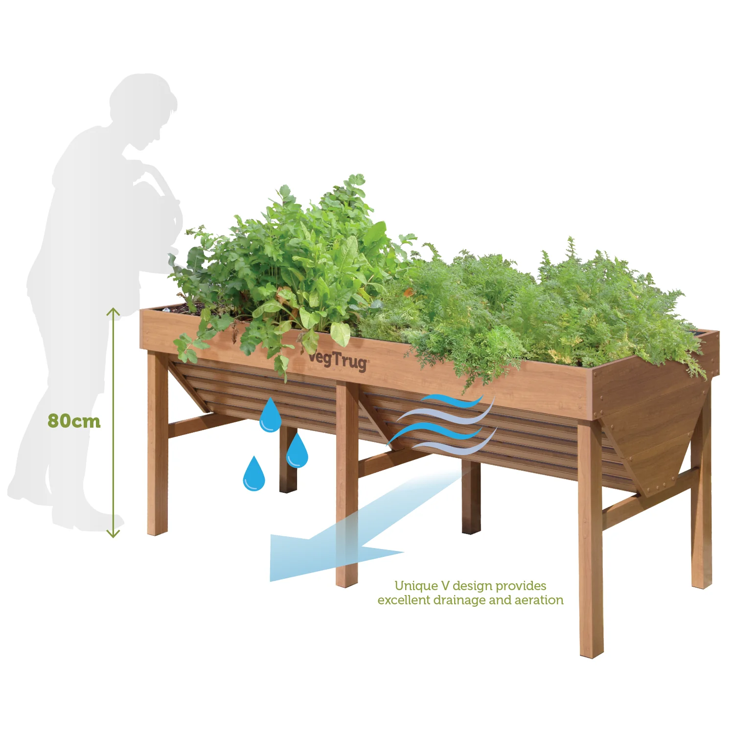 VegTrug Aluminium Raised Planter Medium 1.8m - Natural Wood Effect - Image 5