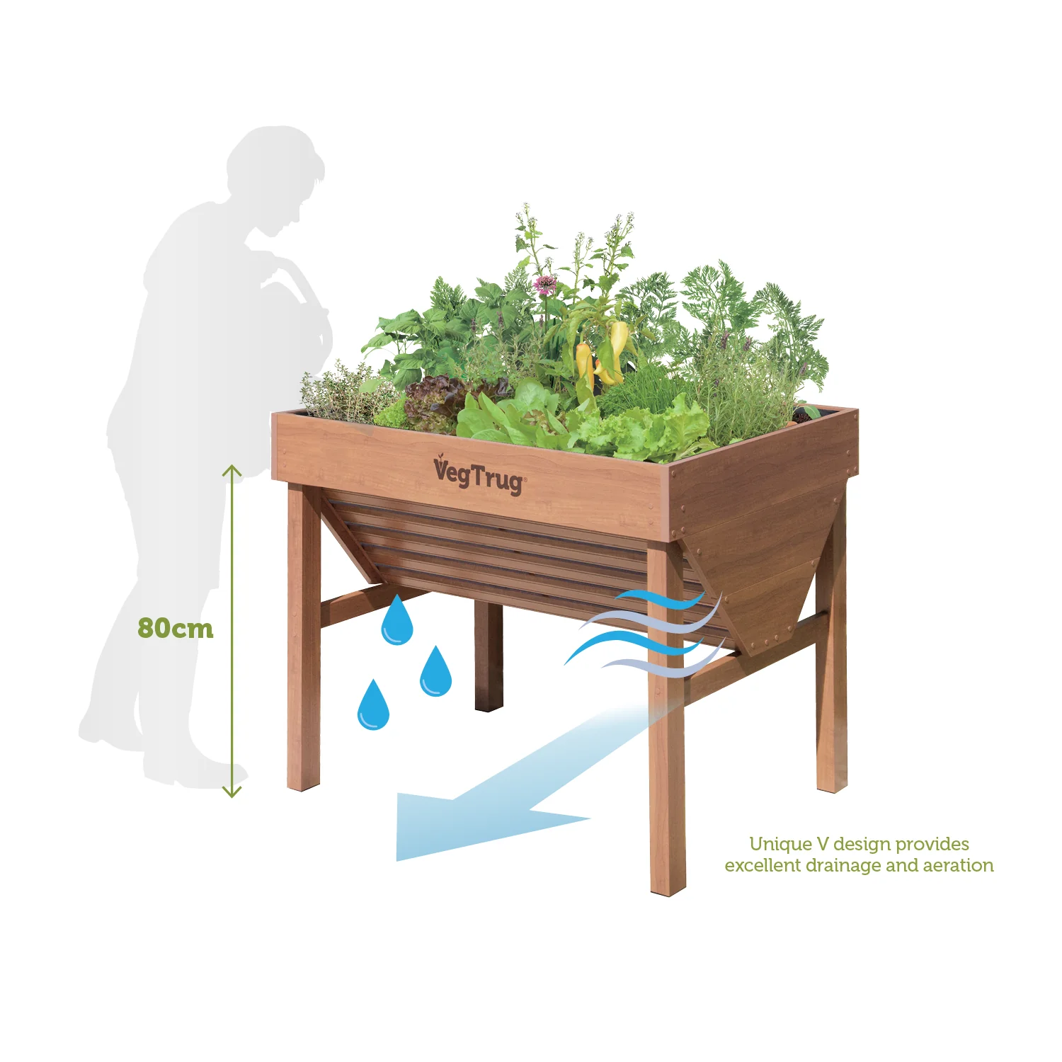 VegTrug Aluminium Raised Planter Small 1m - Natural Wood Effect - Image 2