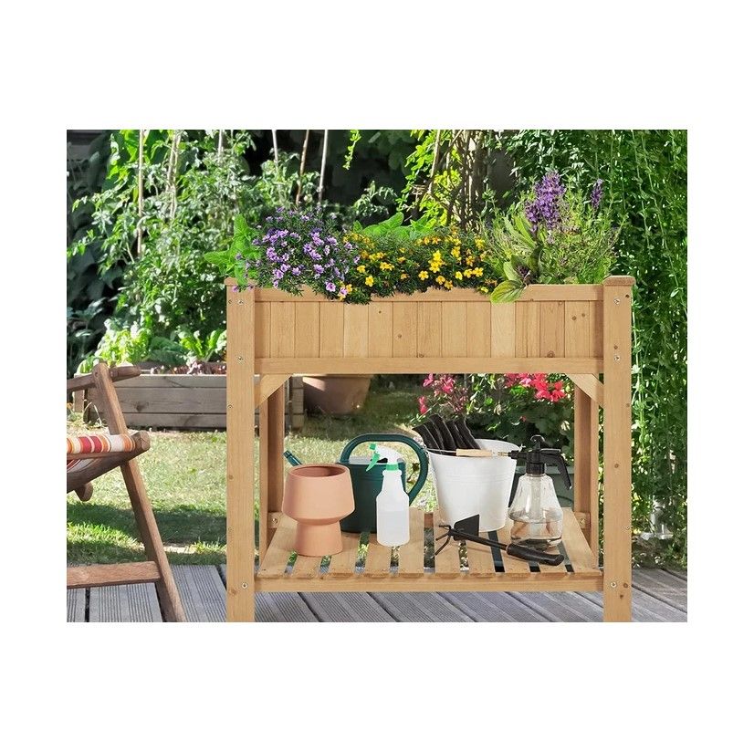 VegTrug Slim Timber Raised Herb Planter 4 Pockets with Shelf - Natural - Image 4
