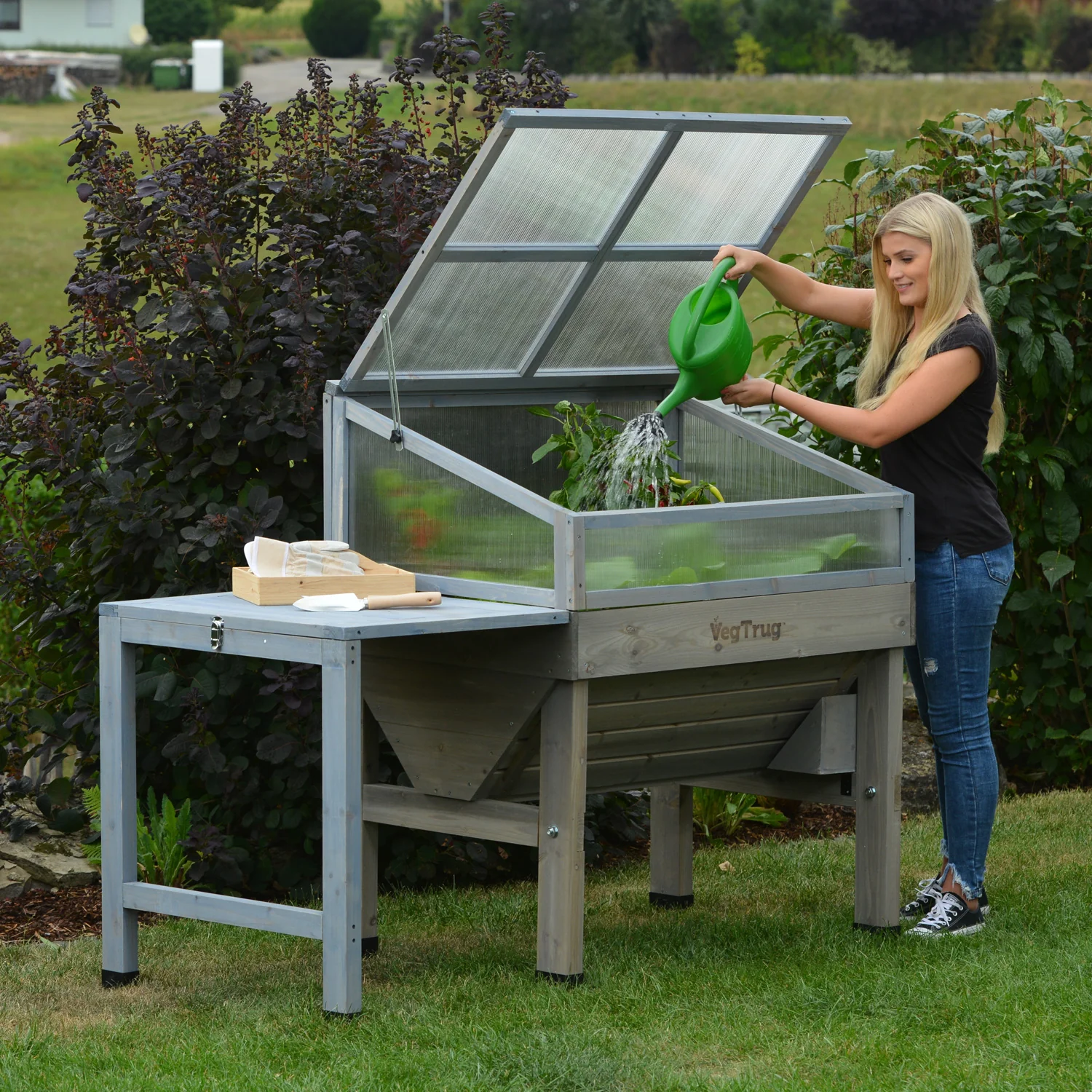 VegTrug Timber Side Table for Classic Planter - Grey Wash - Image 4