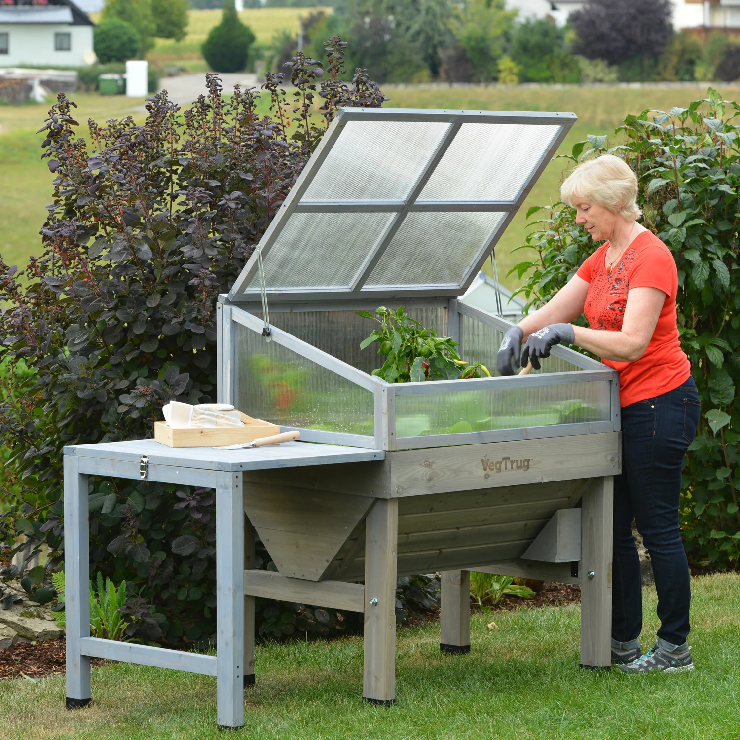 VegTrug Timber Side Table for Classic Planter - Grey Wash - Image 5