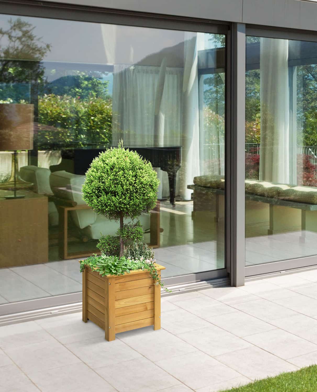 VegTrug Timber Square Planter Box 350 x 350 x 400mm Natural - Image 4