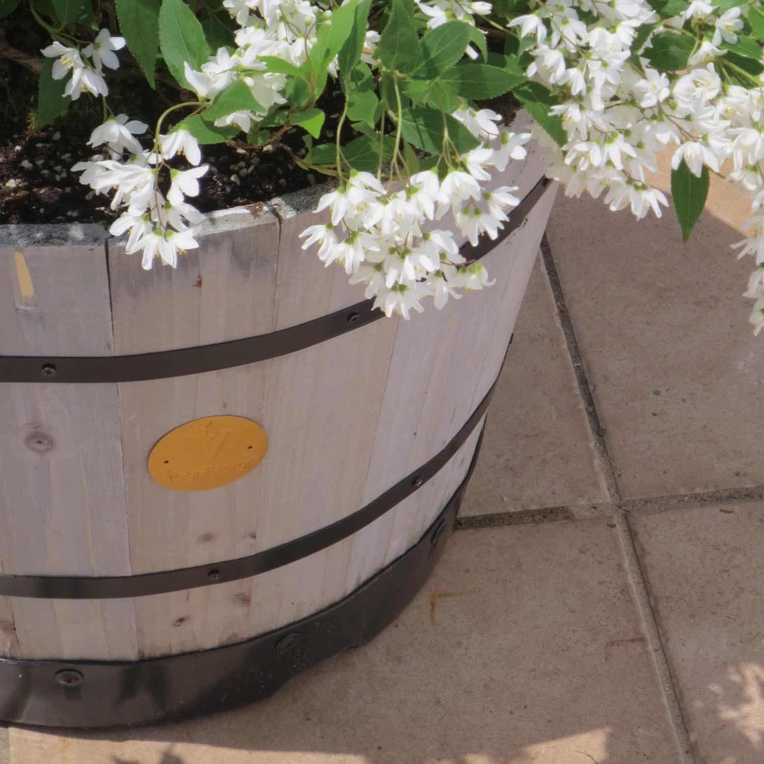 VegTrug Wooden Barrel Large 55cm with Plastic Base - Grey Wash (3 Pack) - Image 3