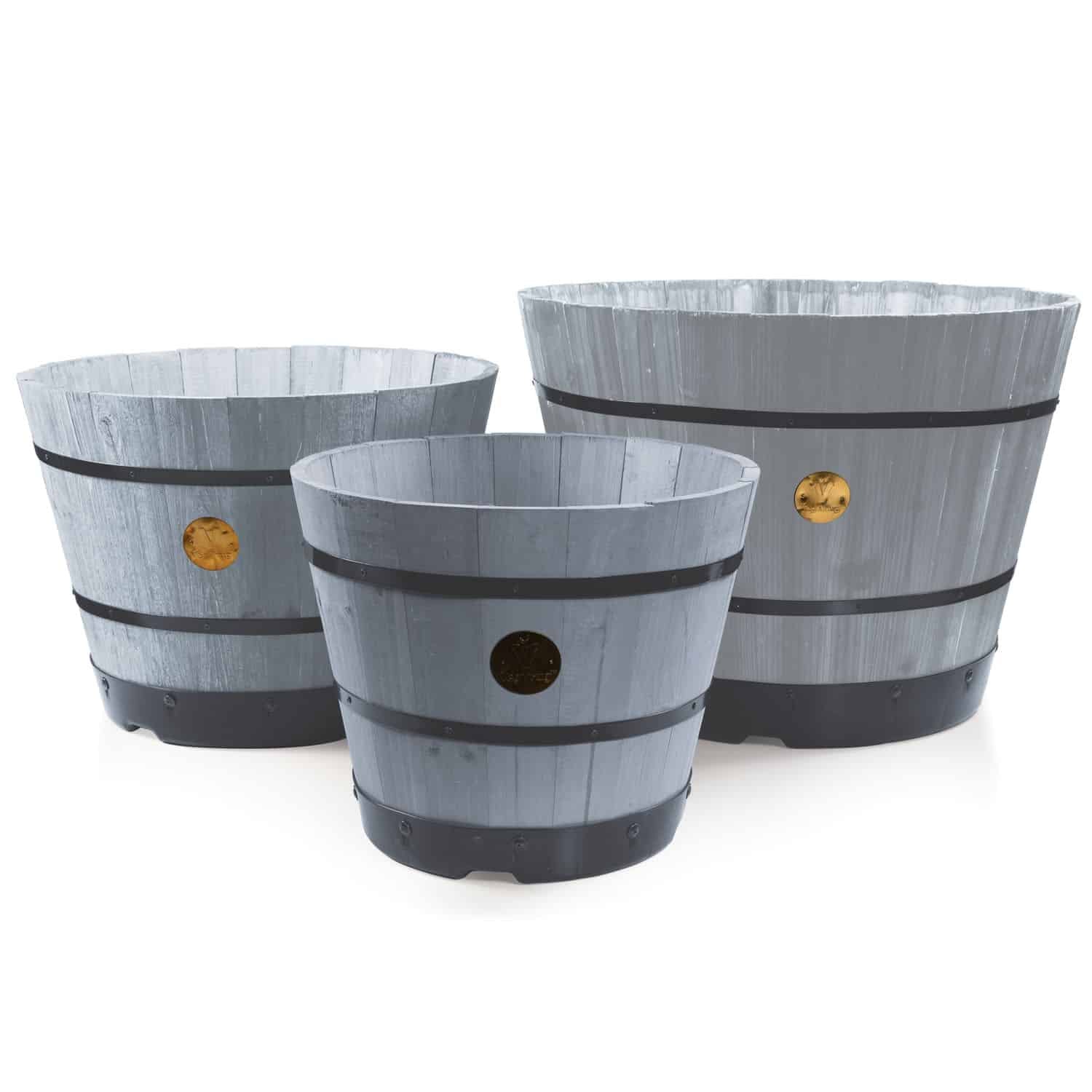 VegTrug Wooden Barrel Large 55cm with Plastic Base - Grey Wash (3 Pack) - Image 4