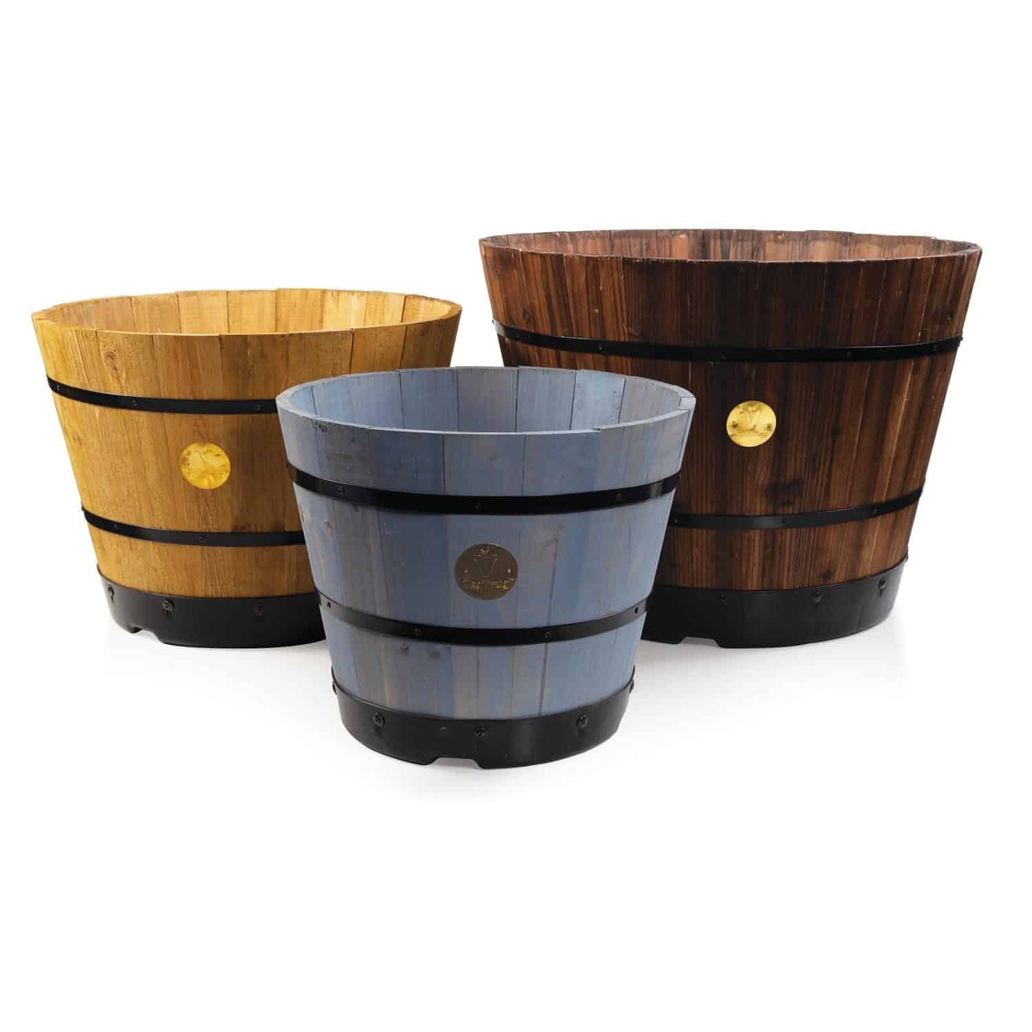 VegTrug Wooden Barrel Small 37cm with Plastic Base - Grey Wash (3 Pack) - Image 5