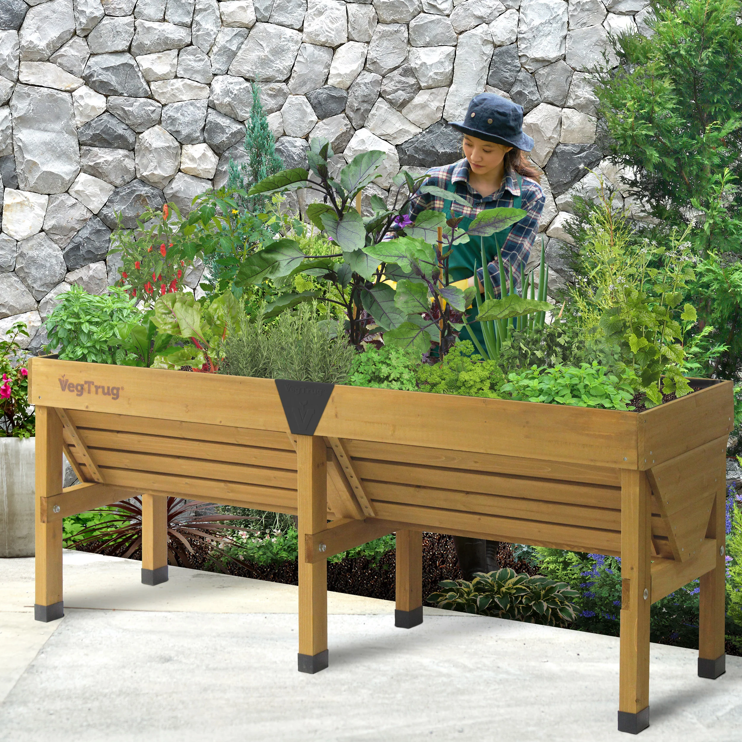 VegTrug Wooden Raised Planter Medium - Natural - Image 10