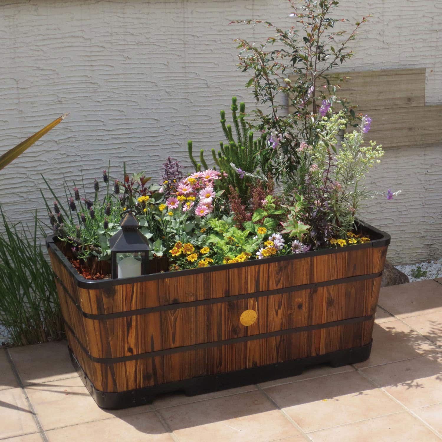 VegTrug Wooden Planter Trough 90cm with Plastic Base - Burnt Oak (3 Pack) - Image 2
