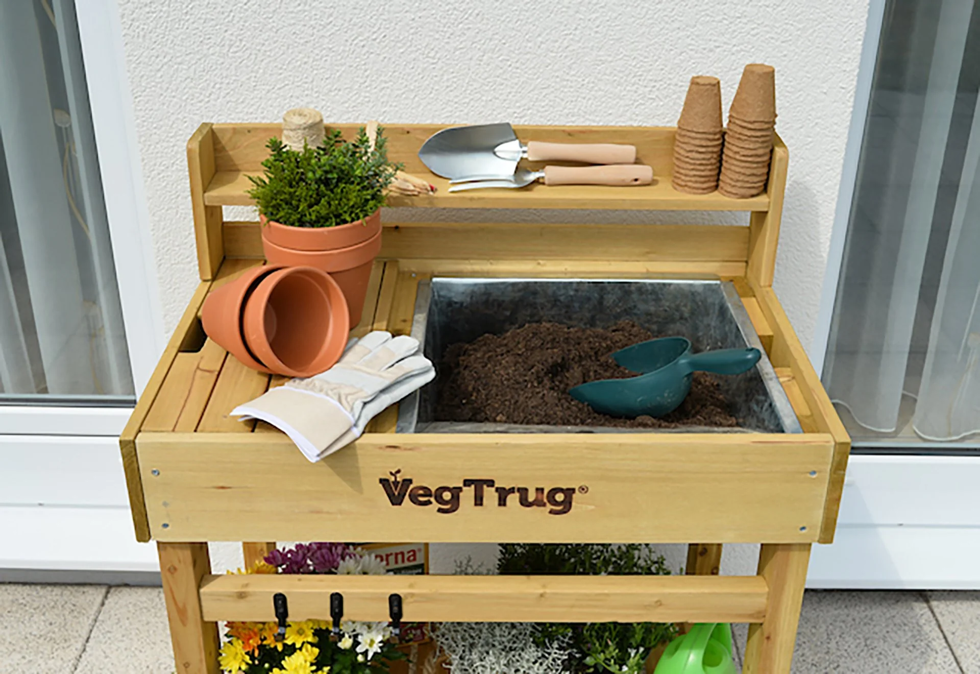 VegTrug Deluxe Wooden Raised Potting Bench - Natural - Image 4